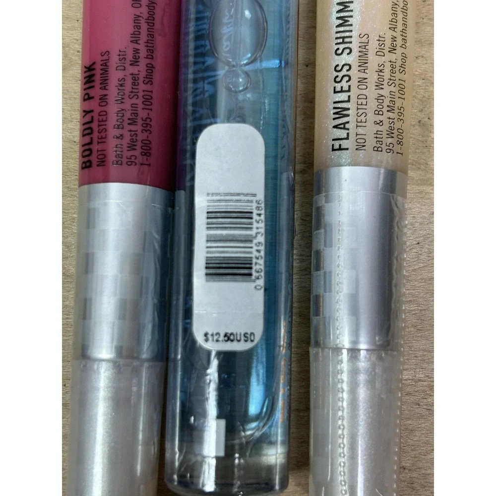 Bath & Body Works Lip Gloss Lot 3‎ 0.3 Oz Boldly Pink Flawless Shimmer Gingham